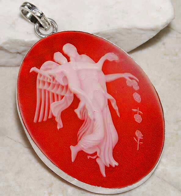 Natural Italian Cameo Onyx Angel 925 Sterling Silver Pendant Jewelry @19-2