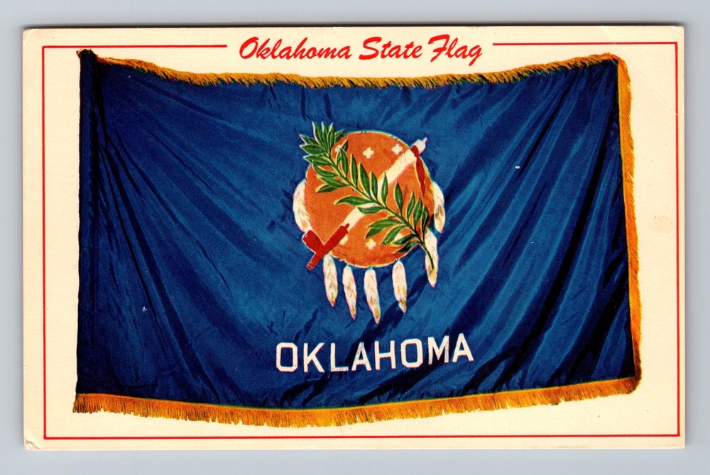 Oklahoma State Flag Greetings Osage Warrior's Shield Peace Pipe Vintage Postcard