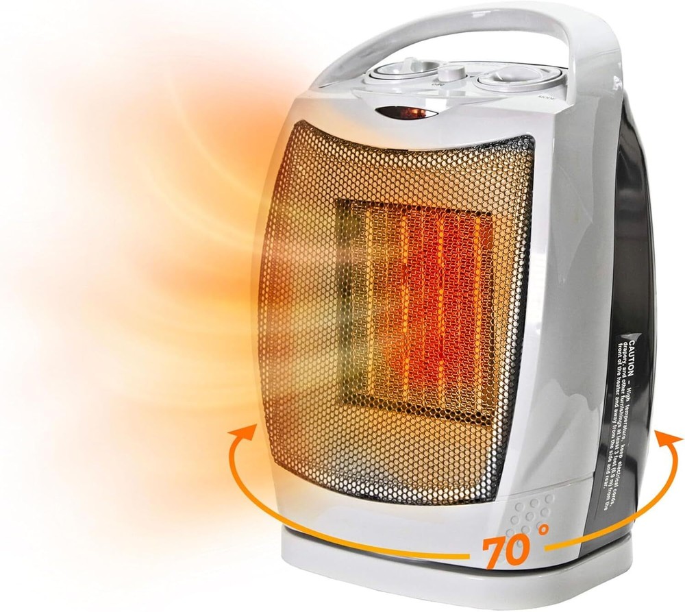 Comfort Zone Oscillating Indoor Space Heater, Portable, Ceramic, Gray