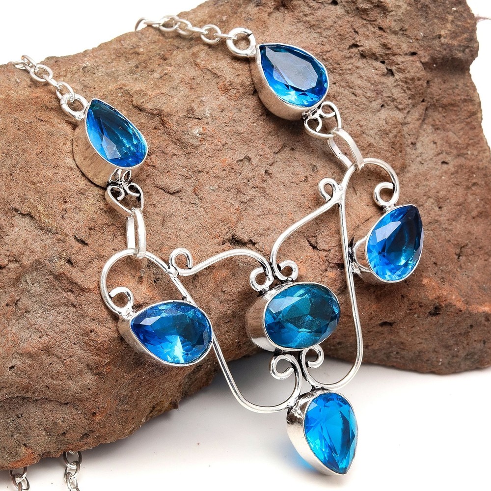 London Blue Topaz Mother’s Day Necklace 20-Inch Gemstone Jewelry