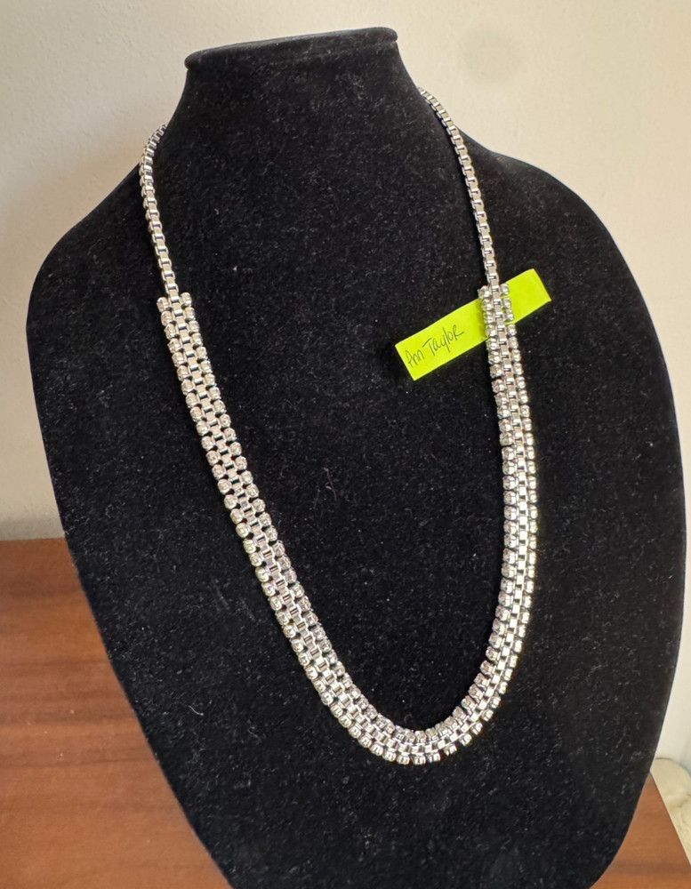 Ann Taylor Silver Tone Rhinestone Chain Necklace Elegant Sparkly Jewelry