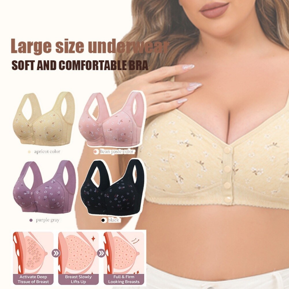 Senior Women Daisy Bras No-Underwire Front Closure Wireless Snap Closing Bra