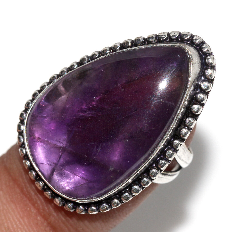 Handmade 925 Silver Plated Amethyst Ethnic Ring Size US 5 JW Elegant Jewelry