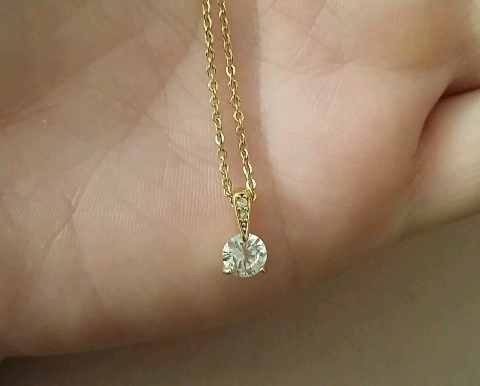 Park Lane Gold Diamond cz Solitaire Necklace, 18