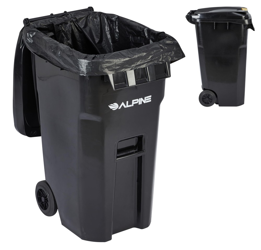 Alpine 64 Gallon Trash Can with Wheels - Large Heavy Duty Outdoor Trash Can w...