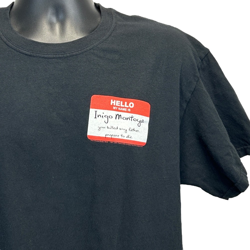 The Princess Bride Inigo Montoya Mens Large Black Movie T-Shirt with Name Tag