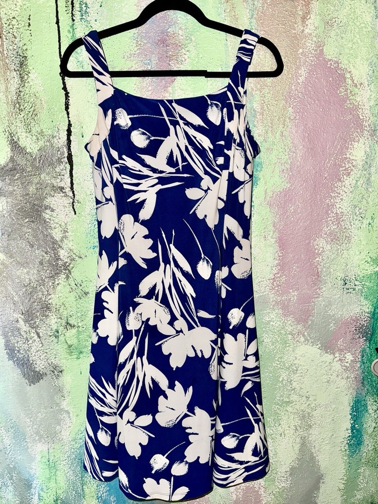 🔥 NWT CHAPS DRESS Womens SIZE SMALL SLEEVELESS  BLUE & WHITE FLORAL