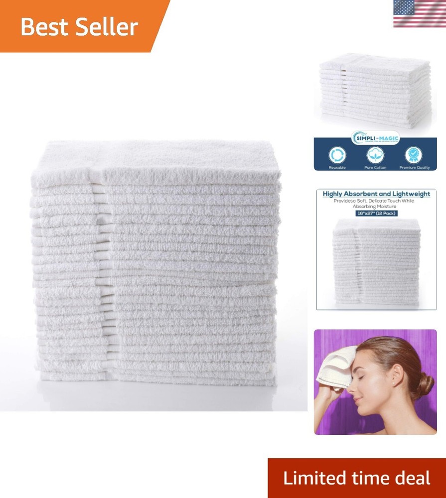 Premium White Cotton Hand Towels 16x27 - 12 Pack Soft & Absorbent