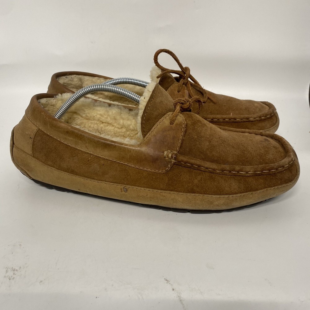 UGG Slippers Men Byron Wool Size 13 Brown Suede Slip On Shoes 3600 Sheepskin