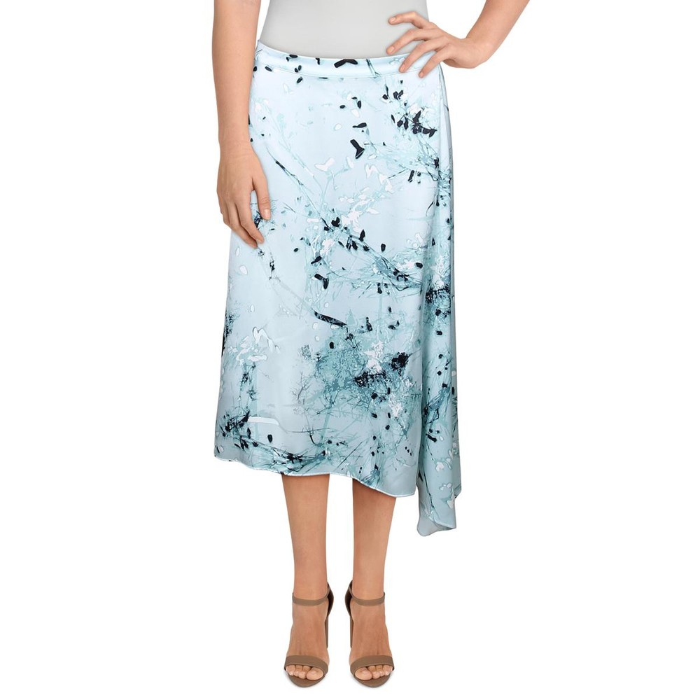 Alfani Womens Blue Printed Asymmetric Wrap A-Line Skirt 8  7294