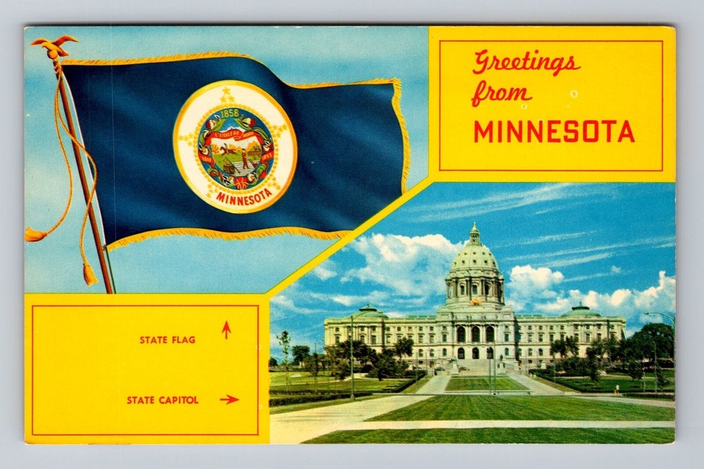 Minnesota MN St Paul State Flag And Capitol Vintage Postcard Card View PC Post