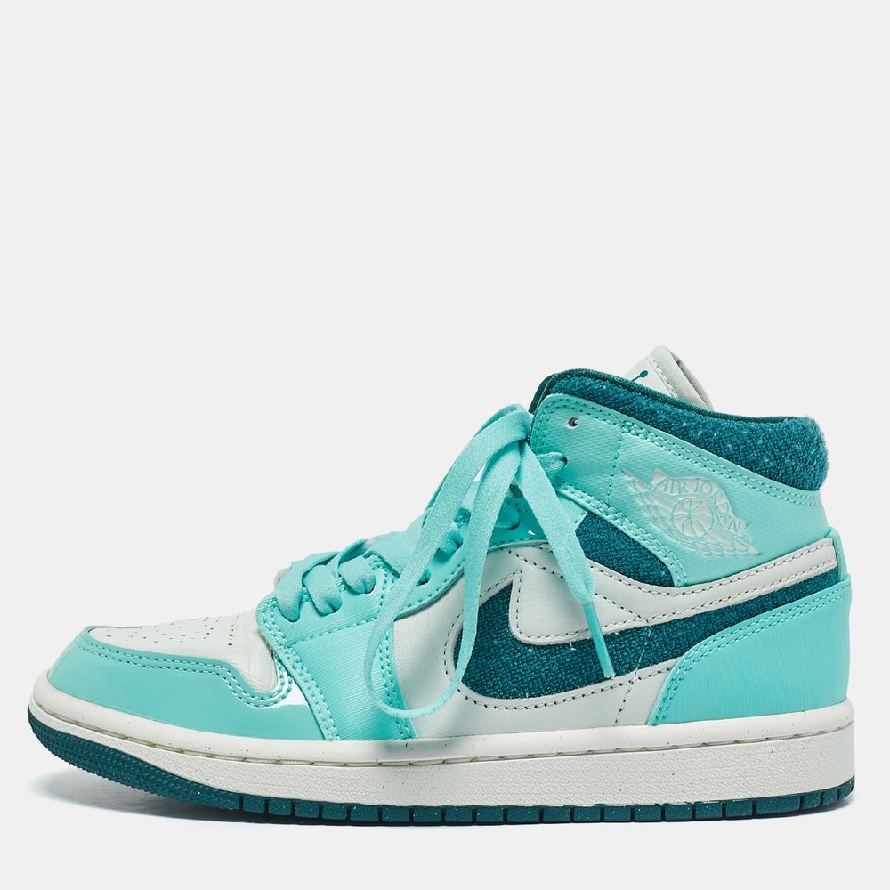 Green White Leather Air Jordans Chenille Bleached Turquoise Sneakers