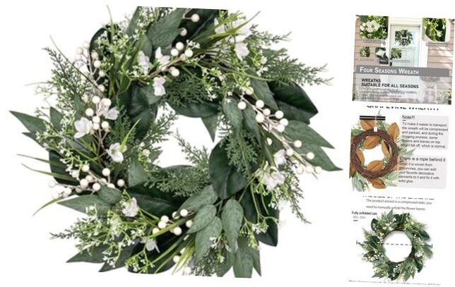 20'' Eucalyptus Wreath for Front Door, Porch, Window - 20inch Spring Wreath