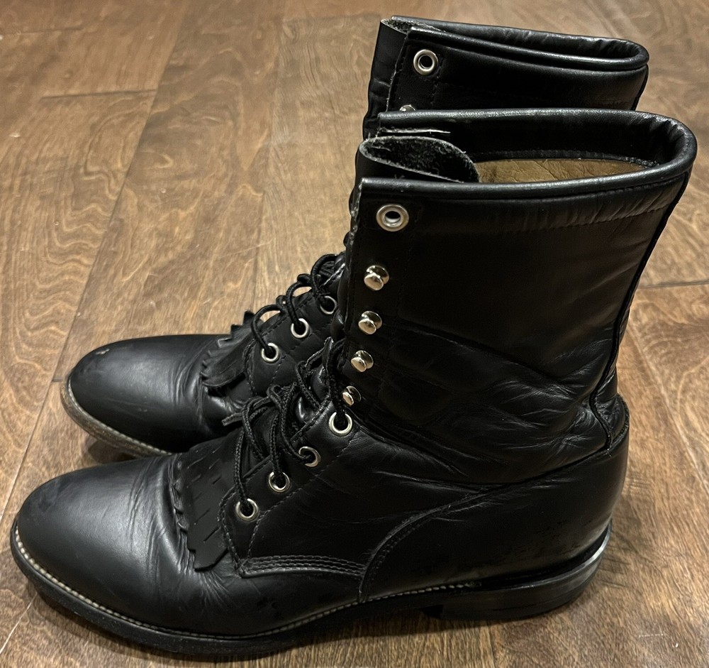 Justin 0506 Black Leather Boots Men's Size 9D