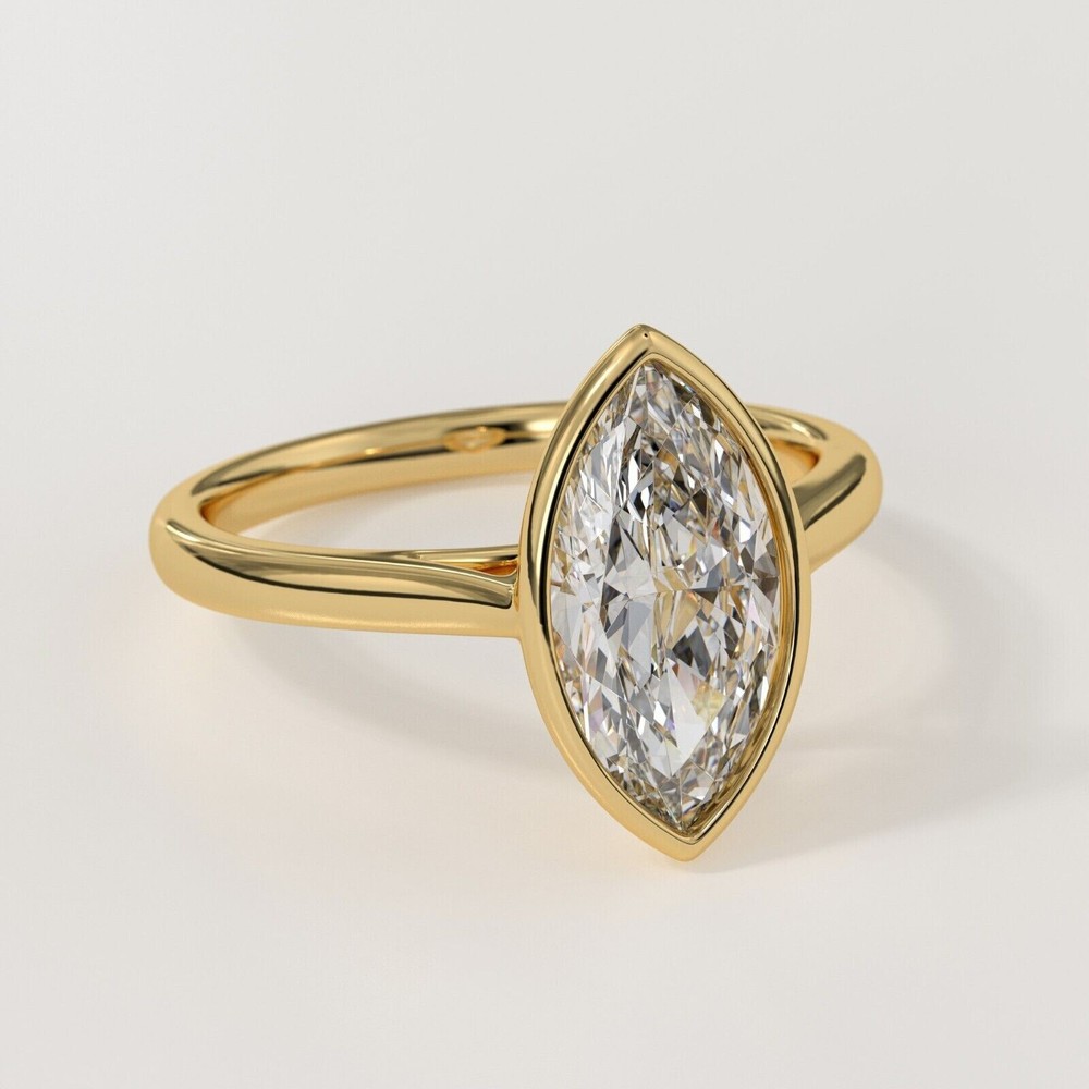 925 Sterling Silver Simulated Diamond Bezel Wedding Ring 14K Yellow Gold Plated