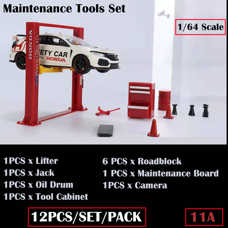 12Pcs Diorama 1/64 Garage Maintenance Tools Set Alloy Die-Cast Car Display Model