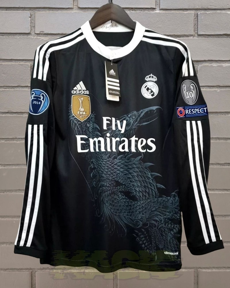 Real Madrid 2014-15 Third Dragon Black Long Sleeve Champions Jersey Ronaldo #7