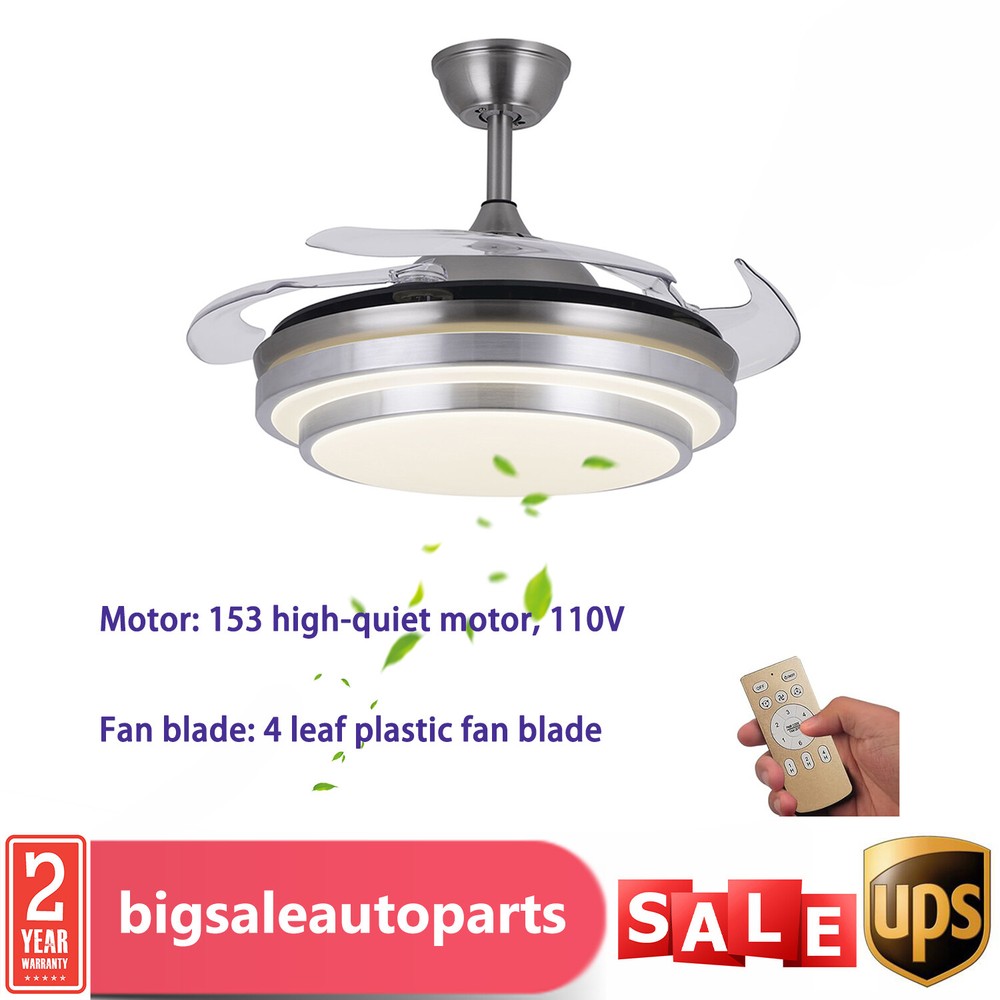 42 Inch Retractable LED Ceiling Fan with Dimmable Chandelier Light and Remote Control