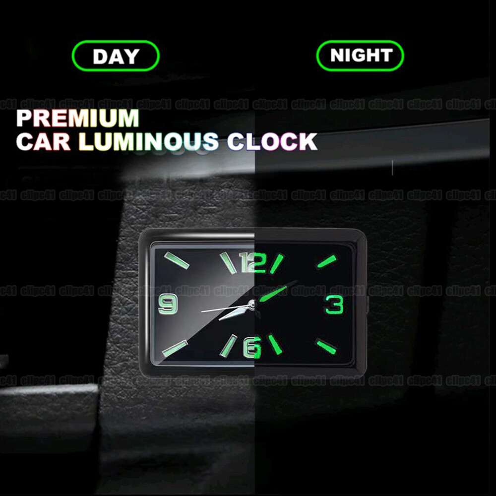 Car Dashboard Stick-On Watch Quartz Clock Luminous Car Interior Accessories