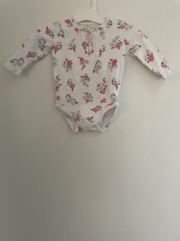 Carter's Baby Girls Floral 100% Cotton Lace Henley Long Sleeve Bodysuit White 6M