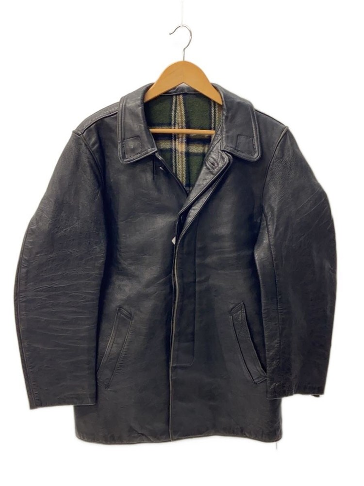 Euro Vintage 70S French Leather Car Coat Jacket/Leather/Blk 3368