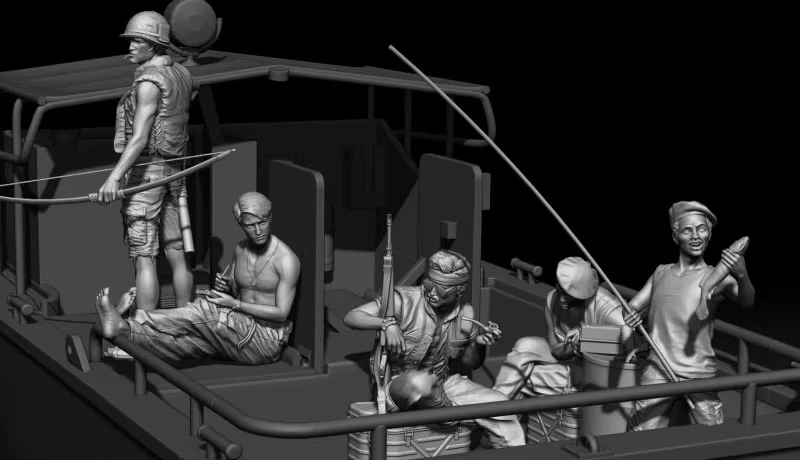 1/35 Scale Vietnam War River Patrol Crew Resin Model Kit – 6 Figures and Animals