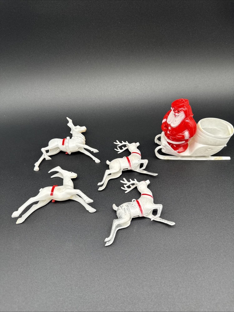 Santa and Reindeer Sleigh Candy Container Hard Plastic 1950's