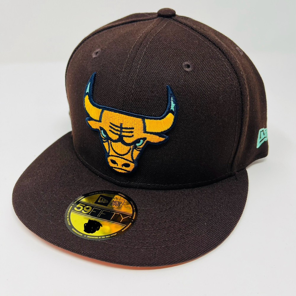 New Era 59FIFTY Chicago Bulls Burnt Wood Orange Mens Fitted Hat Cap Size 7 1/2