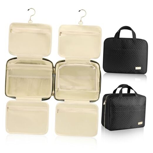 Hanging Travel Toiletry Bag for Women Detachable Toiletry Bag with 6 Black