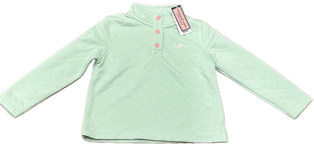 Classic Vineyard Vines Toddler Girl 4T Mist Green Quilted Snap Quarter Pullover