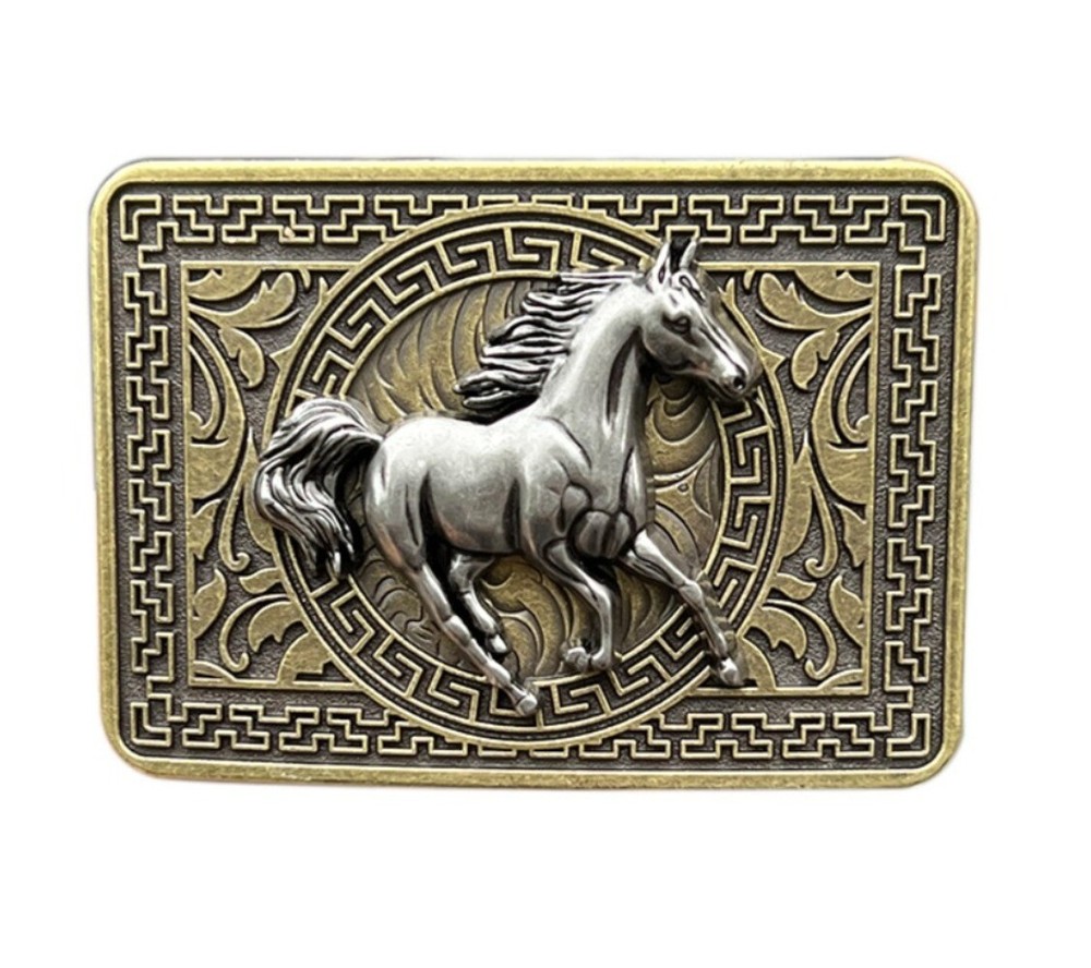 Western Belt Buckle for Men & Women Cowboy Vintage Style Wear - Running Horse