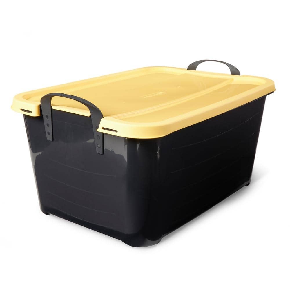 12-Pack Stackable Black & Yellow Plastic Storage Bins