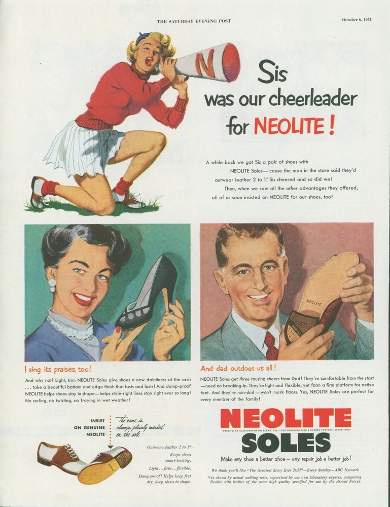 1951 Neolite Cheerleader Saddle Shoes Vintage Print Ad SP15  
