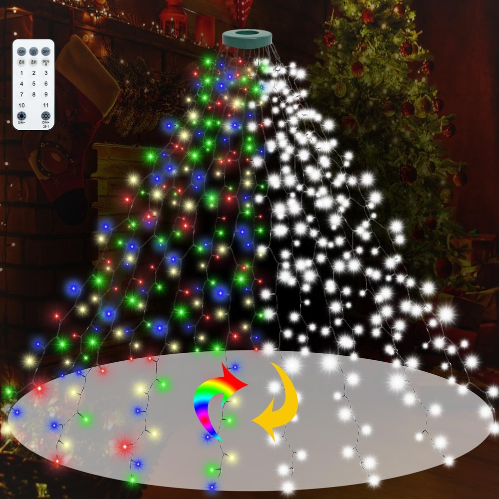 9.2ft x 16 Lines Multicolor to White Color Changing Christmas Tree Lights with