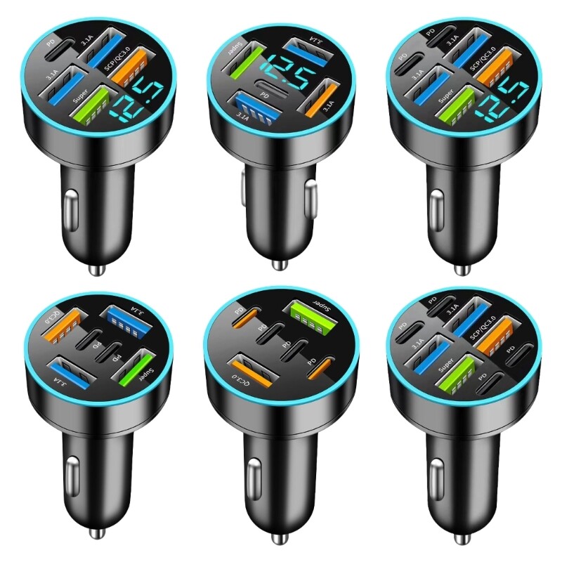 66W Fast Car Charger Adapter with Multi Ports for Phones & Tablets