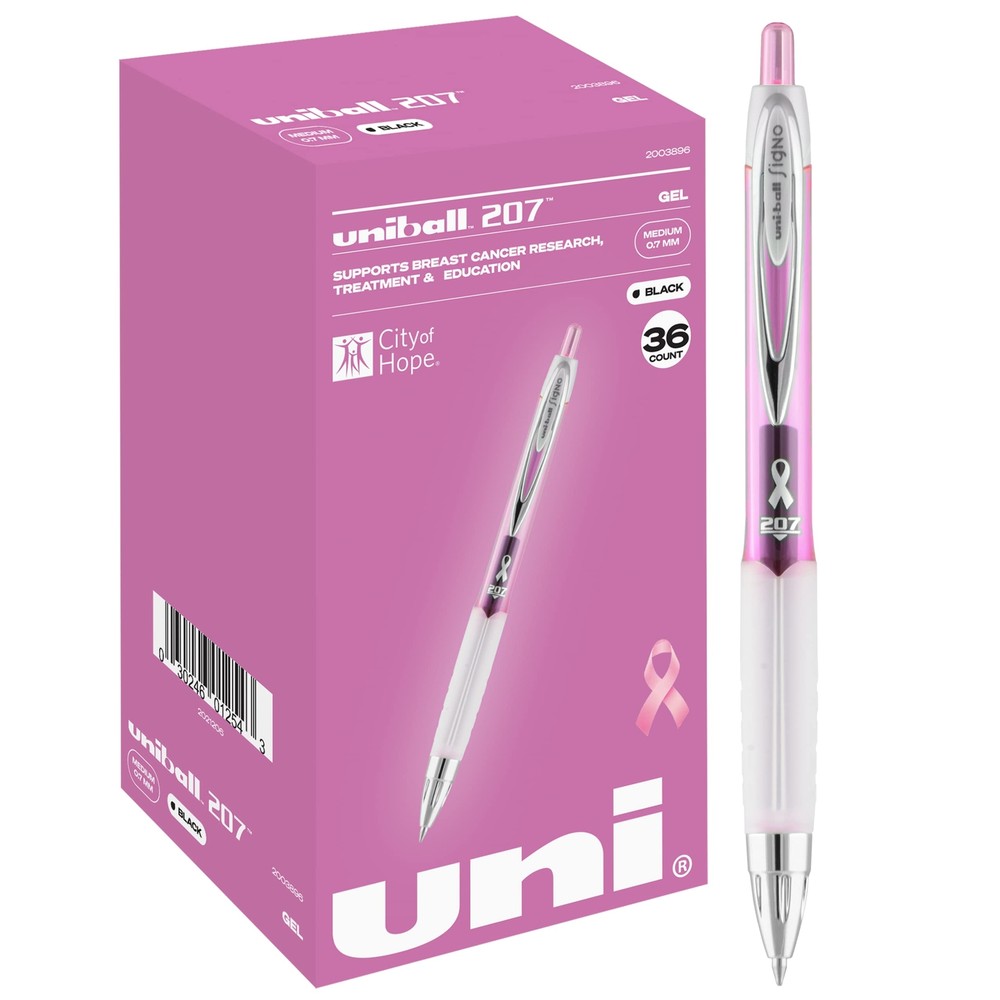 uniball 207 Office Pack Gel Pen, Retractable, Medium 0.7 Mm, Black Ink, Pink ...