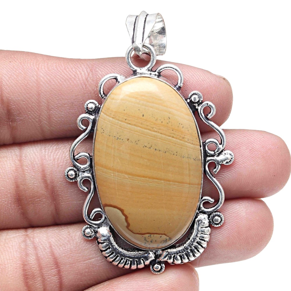 American Jasper Gemstone Pendant Handmade Silver Jewelry for Valentine's Day 2 Inch