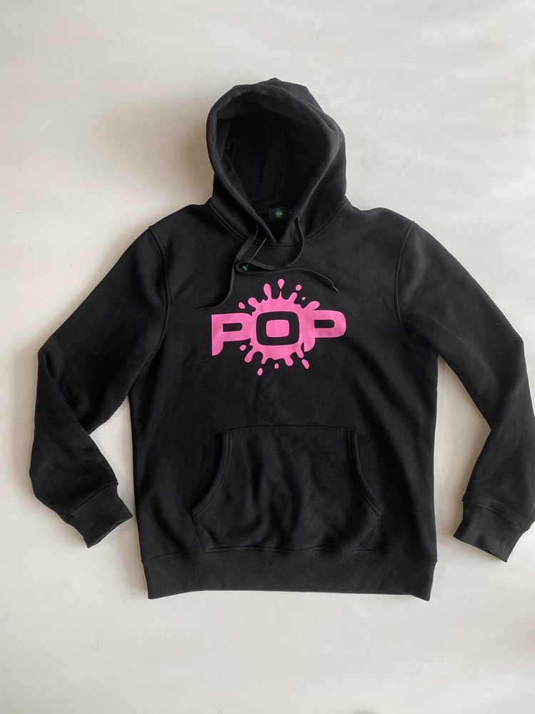 Pop Men’s Hoodie LS  Black Pockets Pullover Sz L