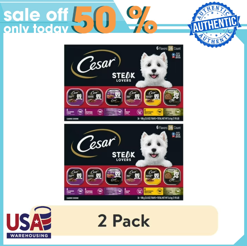(2 pack) Cesar Steak Lovers Wet Dog Food Variety Pack, 3.5 Oz Trays (36 Pack)
