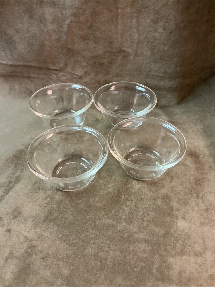 Vintage 1950’s Clear Glass Custard Cup Lot Of 4 Glasbkae 286