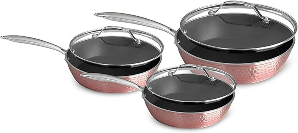 Luxurious Rose Gold Ceramic Non-Stick 3-Piece Cookware Set with Lids