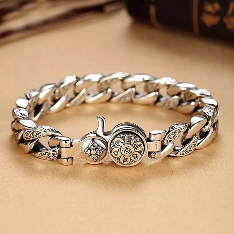 Vintage Silver Bangle Bracelet Chain for Men