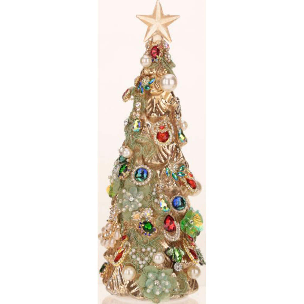 12-Inch Gold Jeweled Christmas Tree with Sparkling Decor