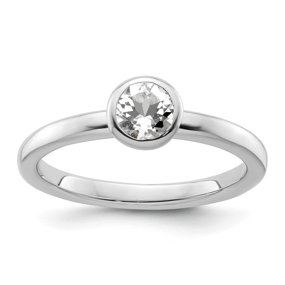 925 Sterling Silver Stackable Expressions Low 5mm Round White Topaz Ring Size 7