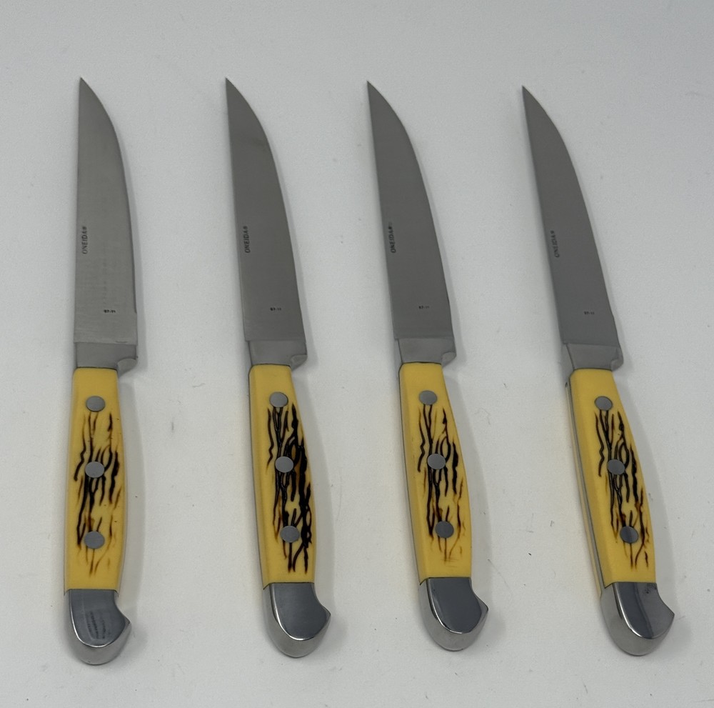 Oneida Caspian Driftwood Faux Bone Set of 4 Steak Knives 9.75 Inches