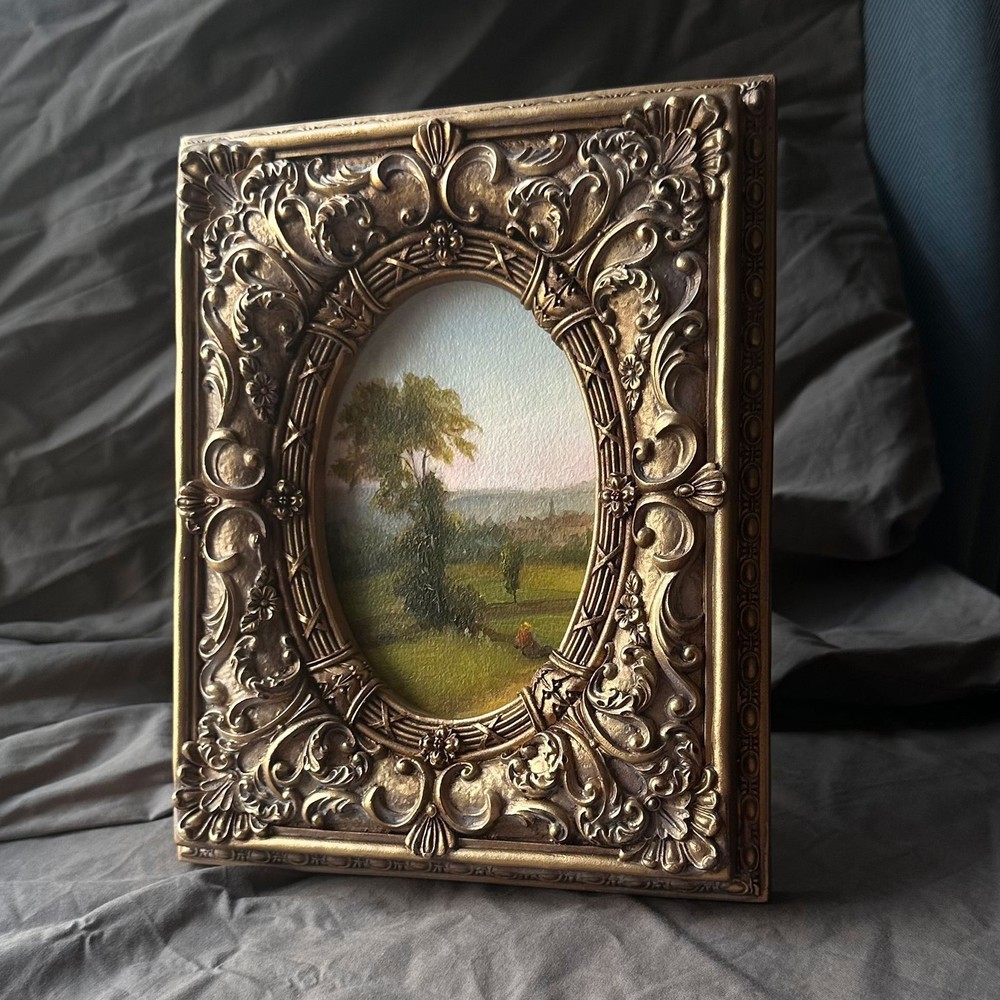 Framed Landscape Oil Painting – Vintage Style Oval, Old Masters Art