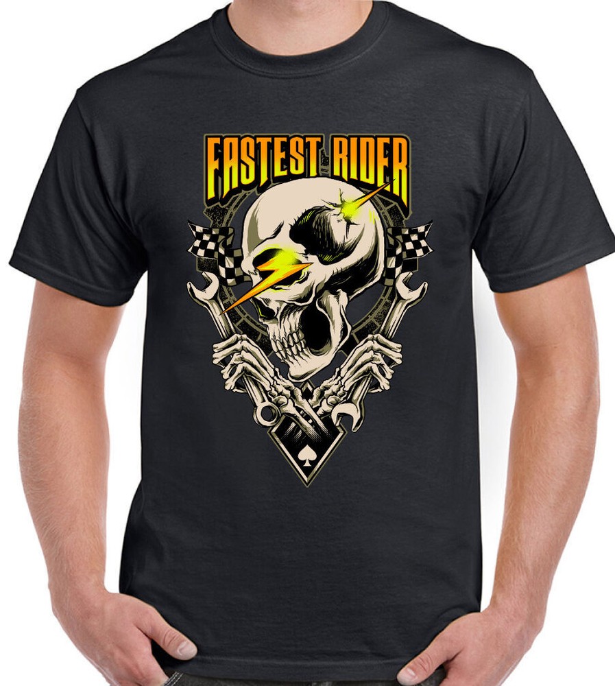Biker T-Shirt Motorbike Bike Custom Motorcycle Fastest Rider Mens Funny