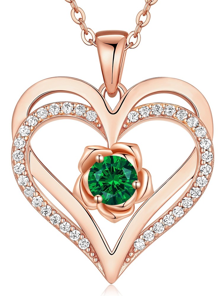 Mothers Day Gifts for Mom, S925 Silver Rose Gold Heart Birthstone Necklaces f...-image
