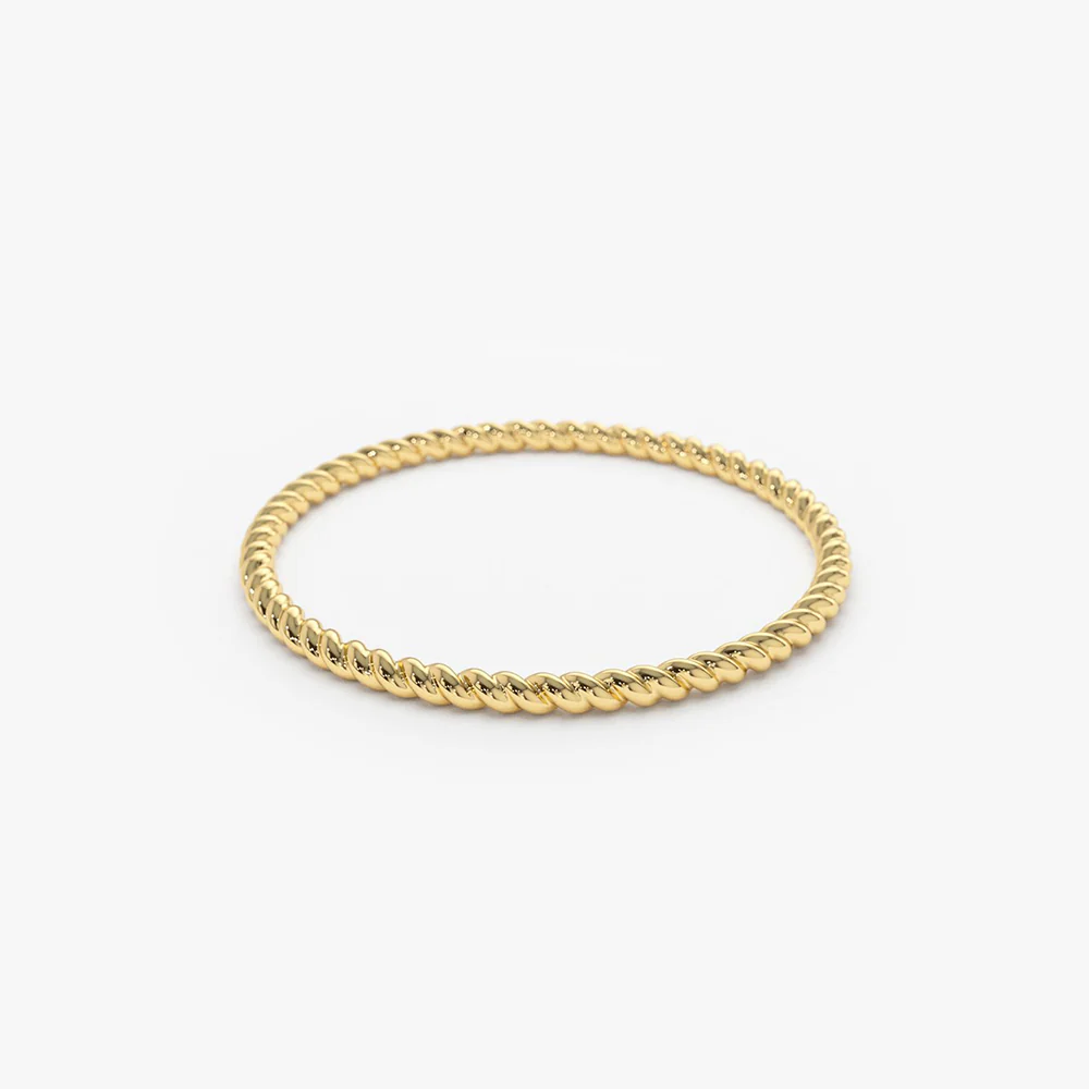 14k Solid Yellow Gold 1mm Rope Twist Ring, Thin Twisted Wedding Band Dainty Ring