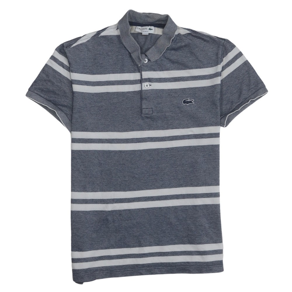 Lacoste Mens Polo Shirt Grey Striped Knit Embroidered Croc Logo Golf Top S